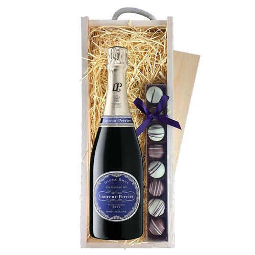 Laurent Perrier Ultra Brut Champagne 75cl & Truffles, Wooden Box